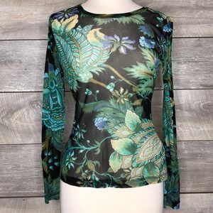 Sheer Black/Green Stretchy Top Petite